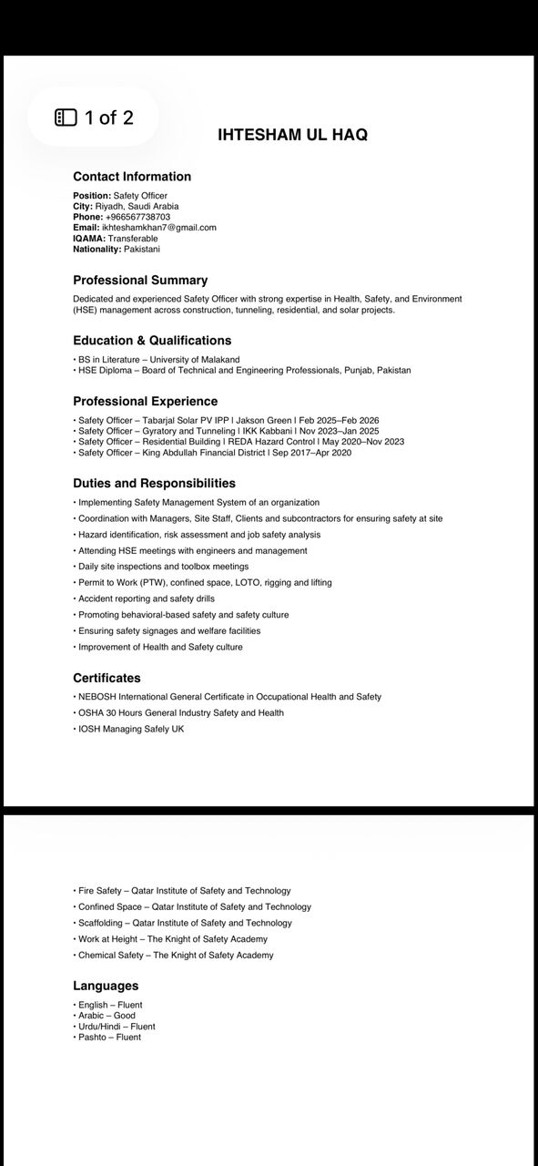 Riyadh, Job Seekers, Safety Officer