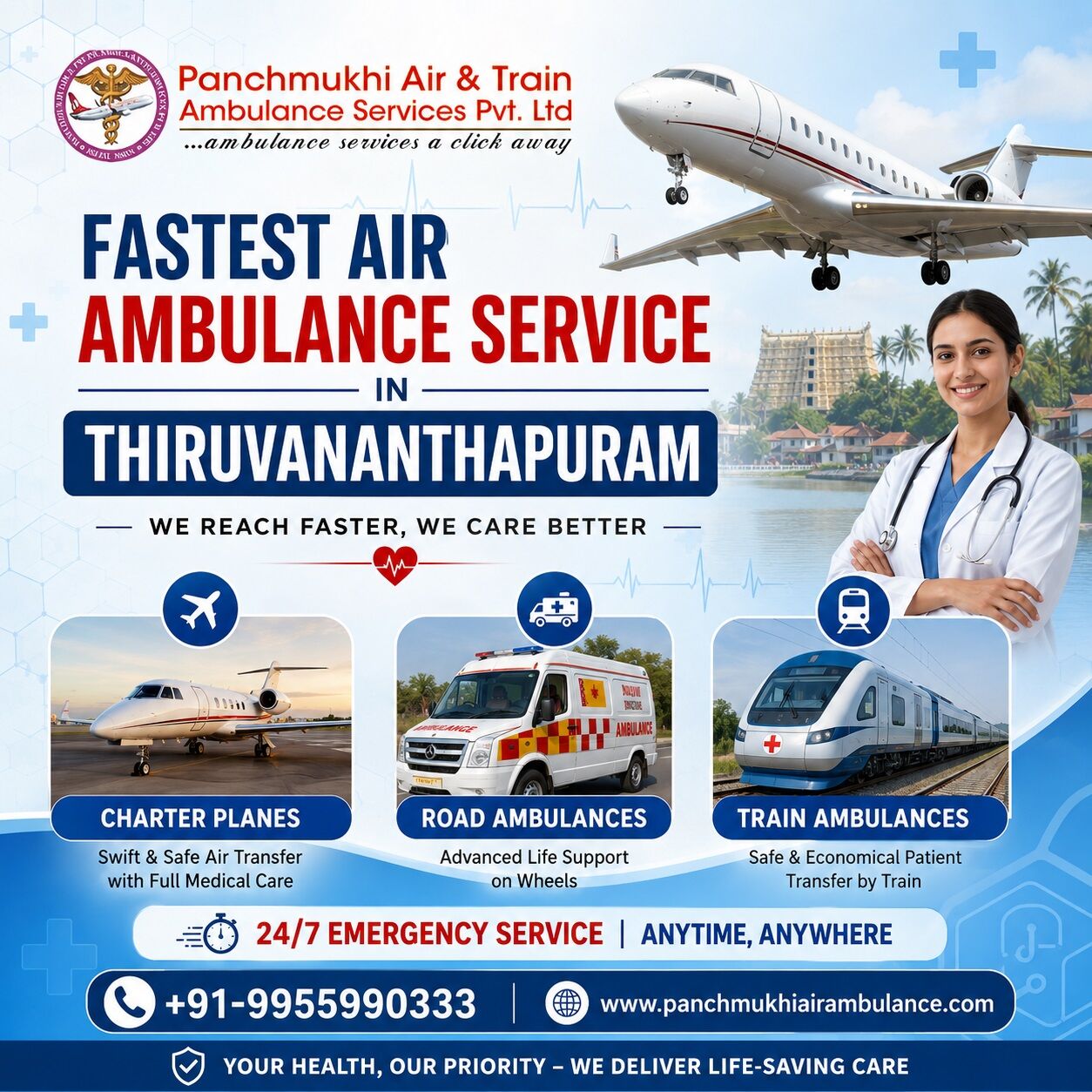 Mumbai, Health, Hire Panchmukhi Air Ambulance In Thiruvananthapuram For Critical Care Life Support