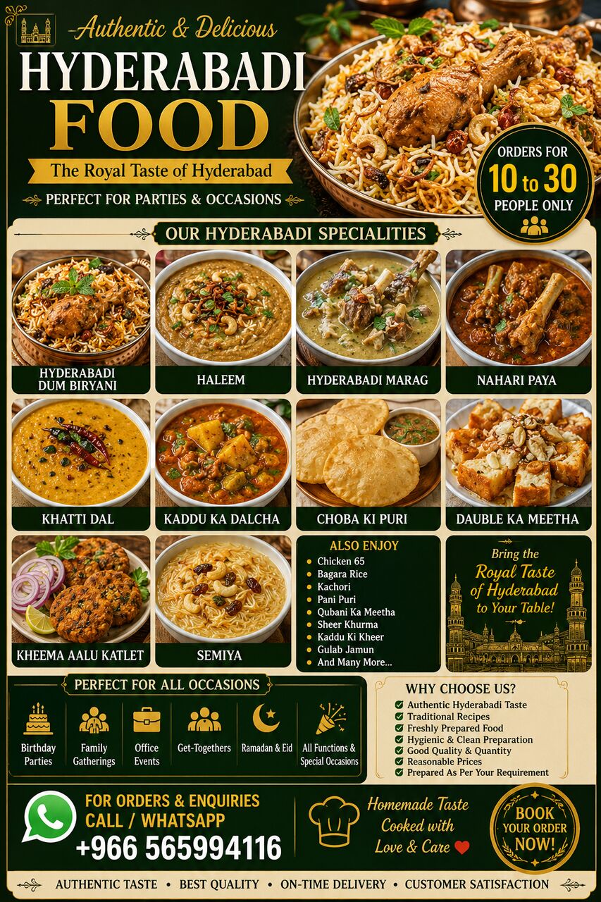 Dammam, Food Delivery, Authentic Hyderabadi Food Catering &ndash; Biryani, Haleem & More | Orders For 10&ndash;30 People