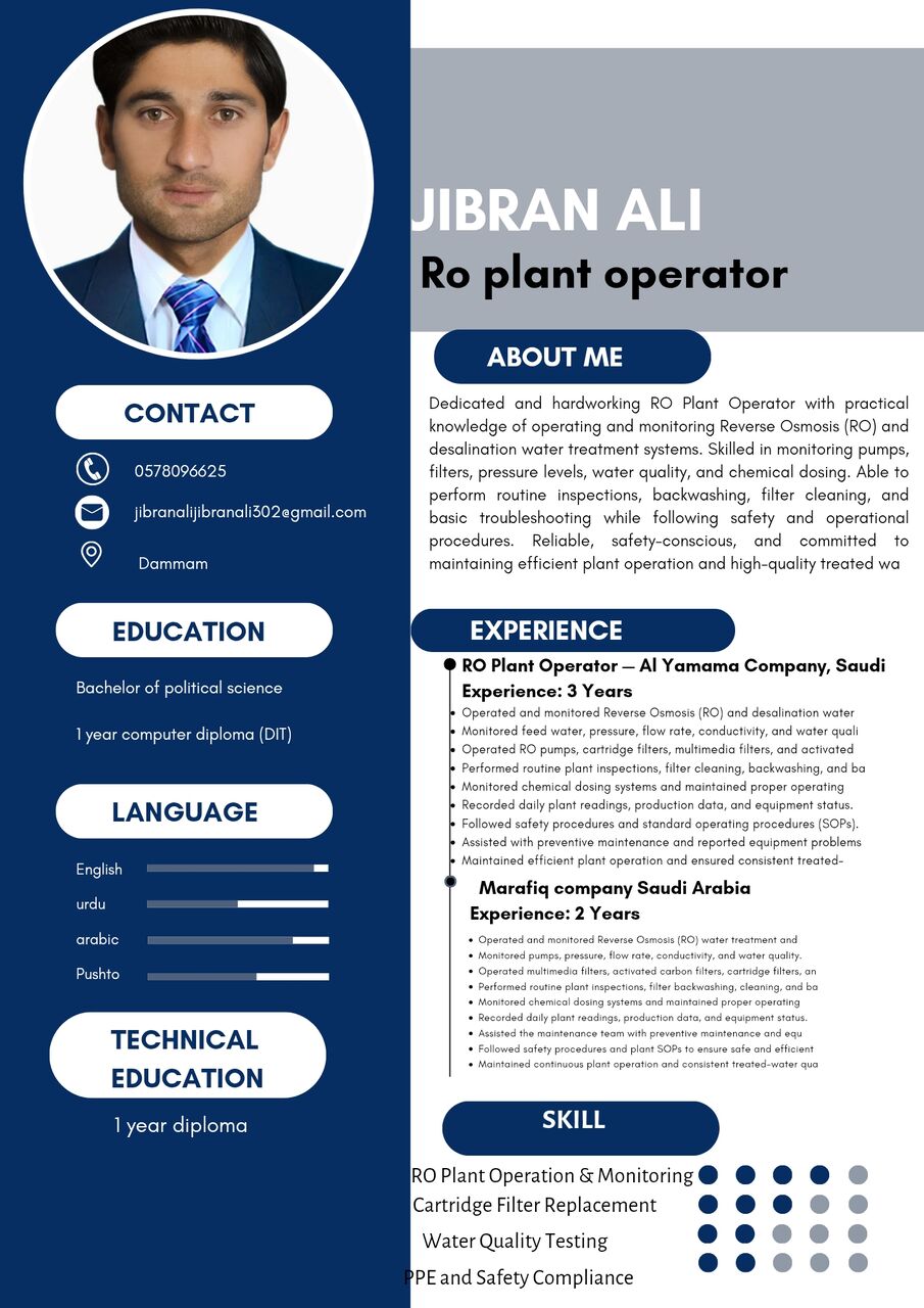 Al Kharj, Job Seekers, Ro Water Plant Operator