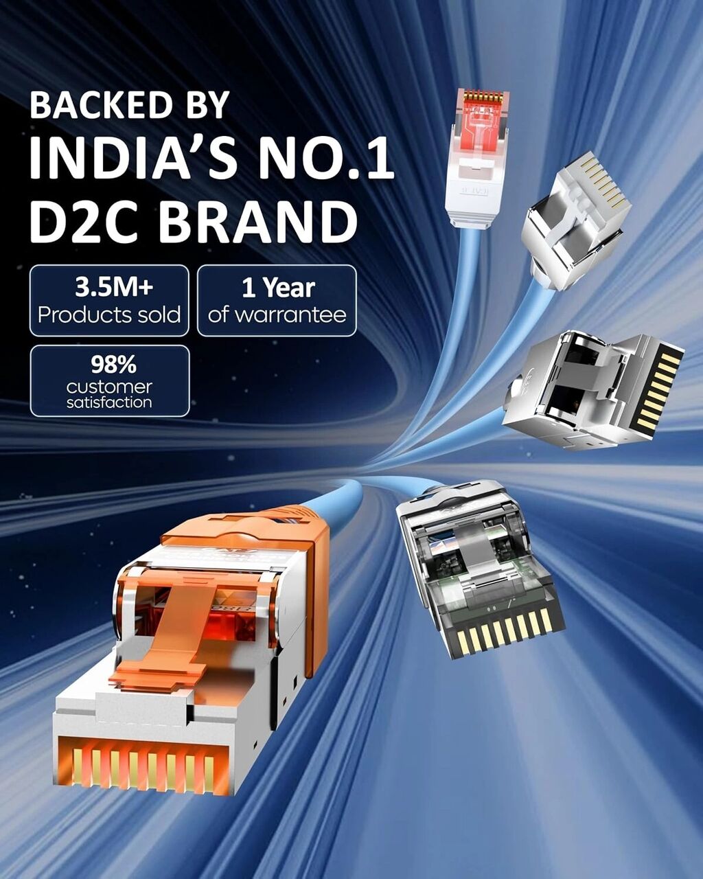 New Delhi, Computers, INR 499,  FEDUS PING Cat6A Toolless RJ45 Connector | Fully Shielded Metal Field Plug | 10Gbps 500MHz