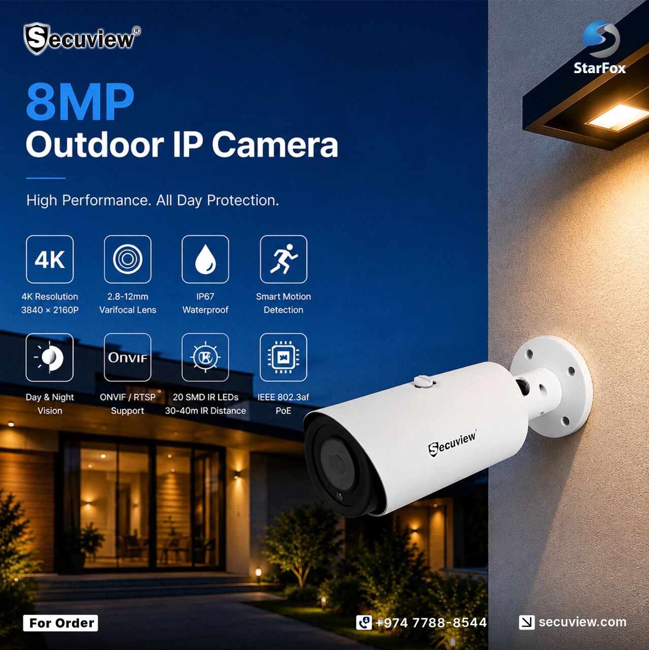 Doha, Electronics, QAR 850,  Secuview 8MP Varifocal Lens Outdoor IP Camera | Water-proof & ONVIF.