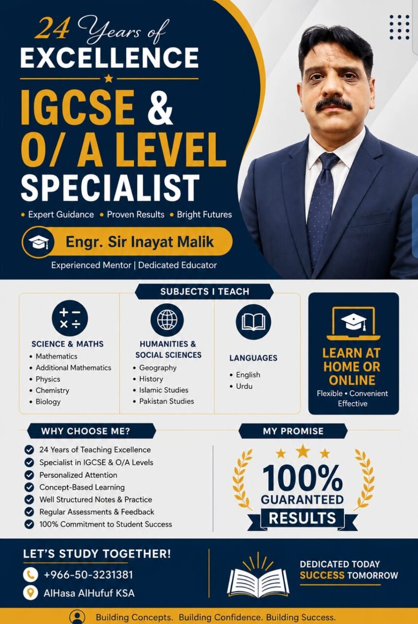 Hofuf, Education, Expert Cambridge & IGCSE Maths And Physics Tutor | 22+ Years Of Teaching Experience |