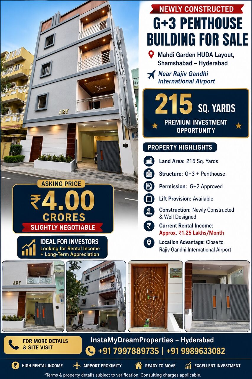 Hyderabad, Real Estate For Sale, INR 40000000,  6 BR,  215 Sq. Yard,  215 Sqrds Newly Constructed G+3+Penthouse Residential House For Sale At Mehdi Garden-Hyd