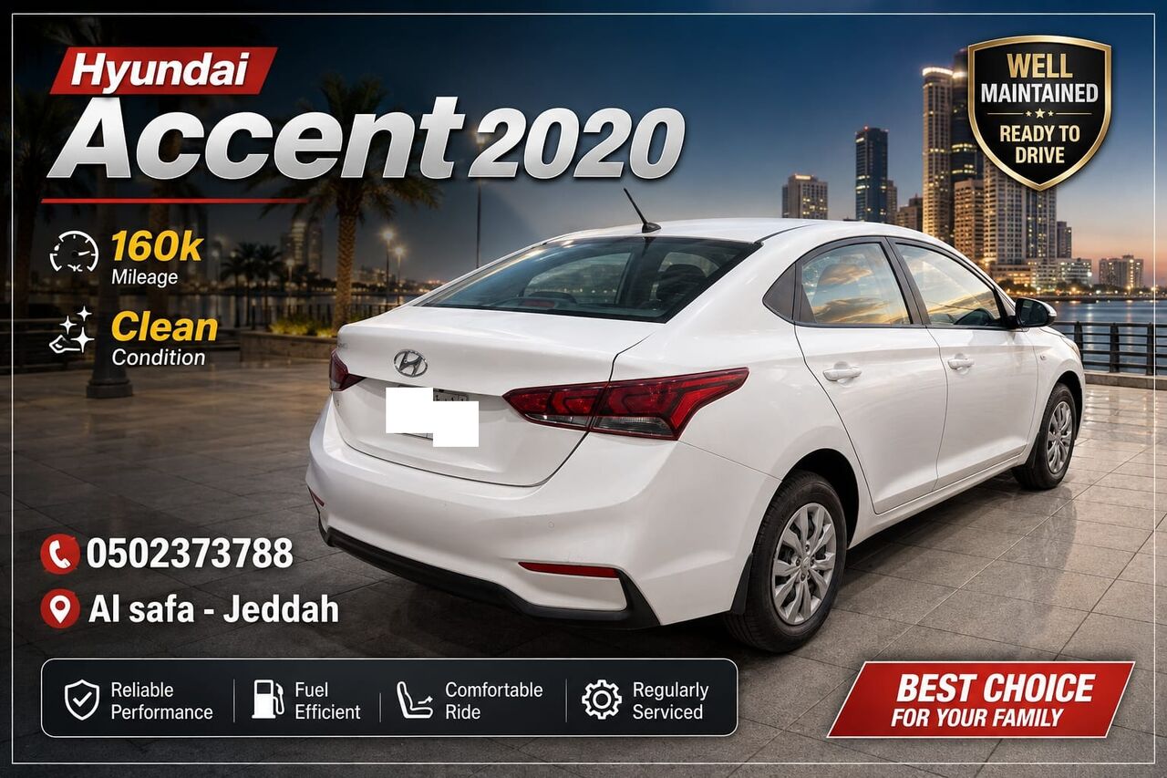 Jeddah, Vehicles, Cars & Trucks , SAR 28500,  Hyundai Accent,  2020,  Automatic,  160000 KM,   |  | White | هيونداي أكسنت