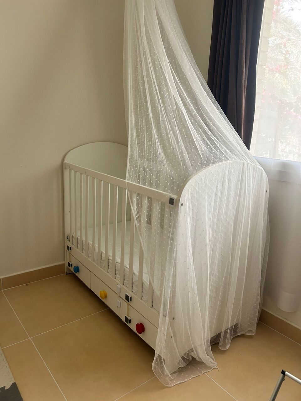 Akrabia, Furniture, SAR 300,  Full Baby Cot, With Side Attached Drawers, Net Cover And Hanger.