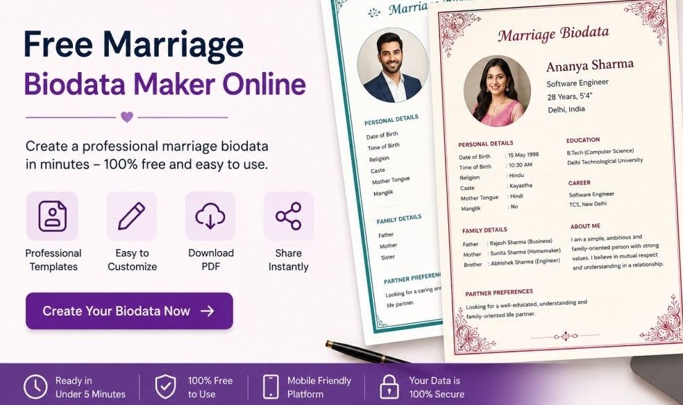 Mumbai, Free Items, BiodataPlus Makes Marriage Profile Creation Easier With A Free Marriage Biodata Maker Onli