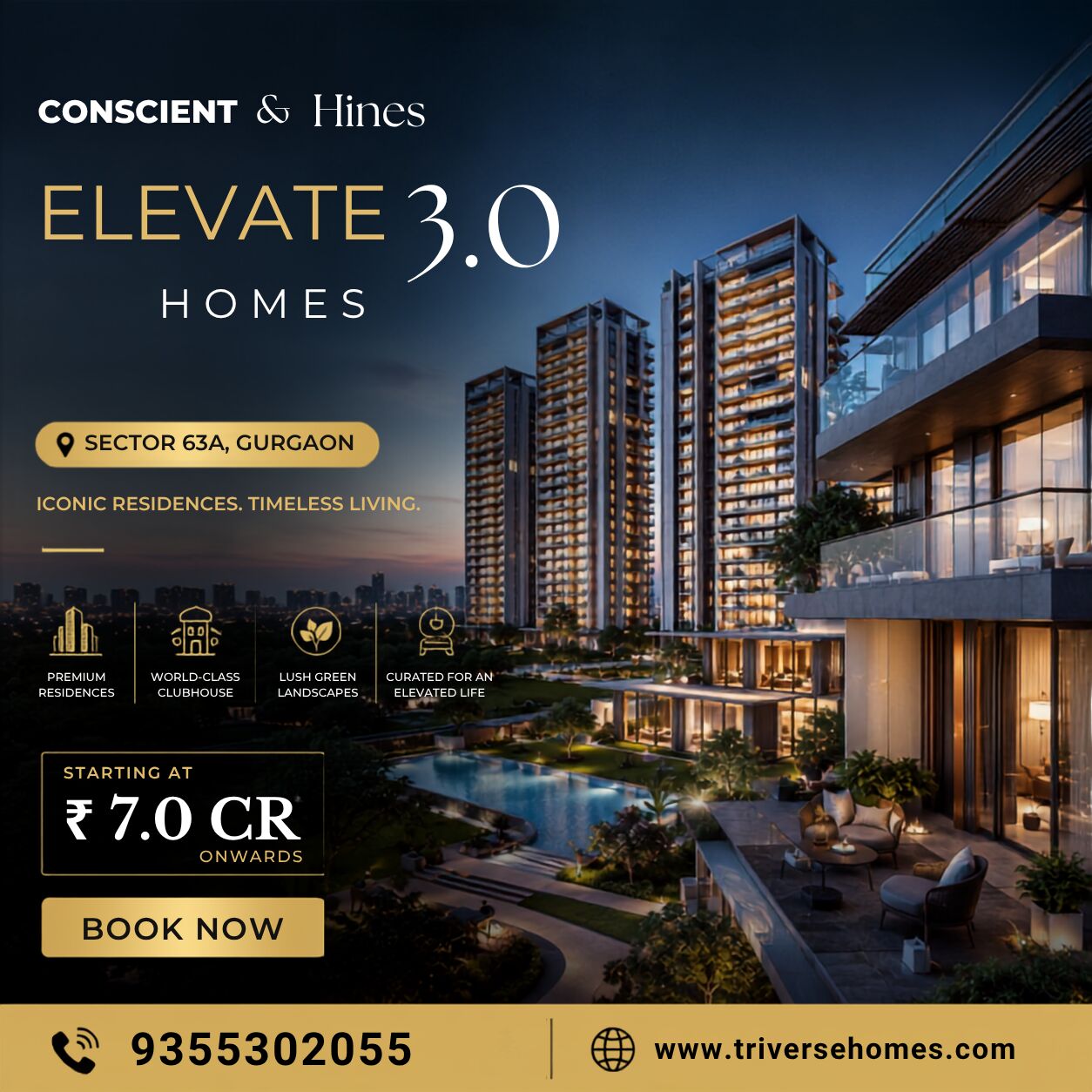 Gurgaon, Real Estate For Sale, INR 70000000,  3 BR,  3000 Sq. Feet,  Conscient Hines Elevate 3.0 In Sector 63A Gurgaon