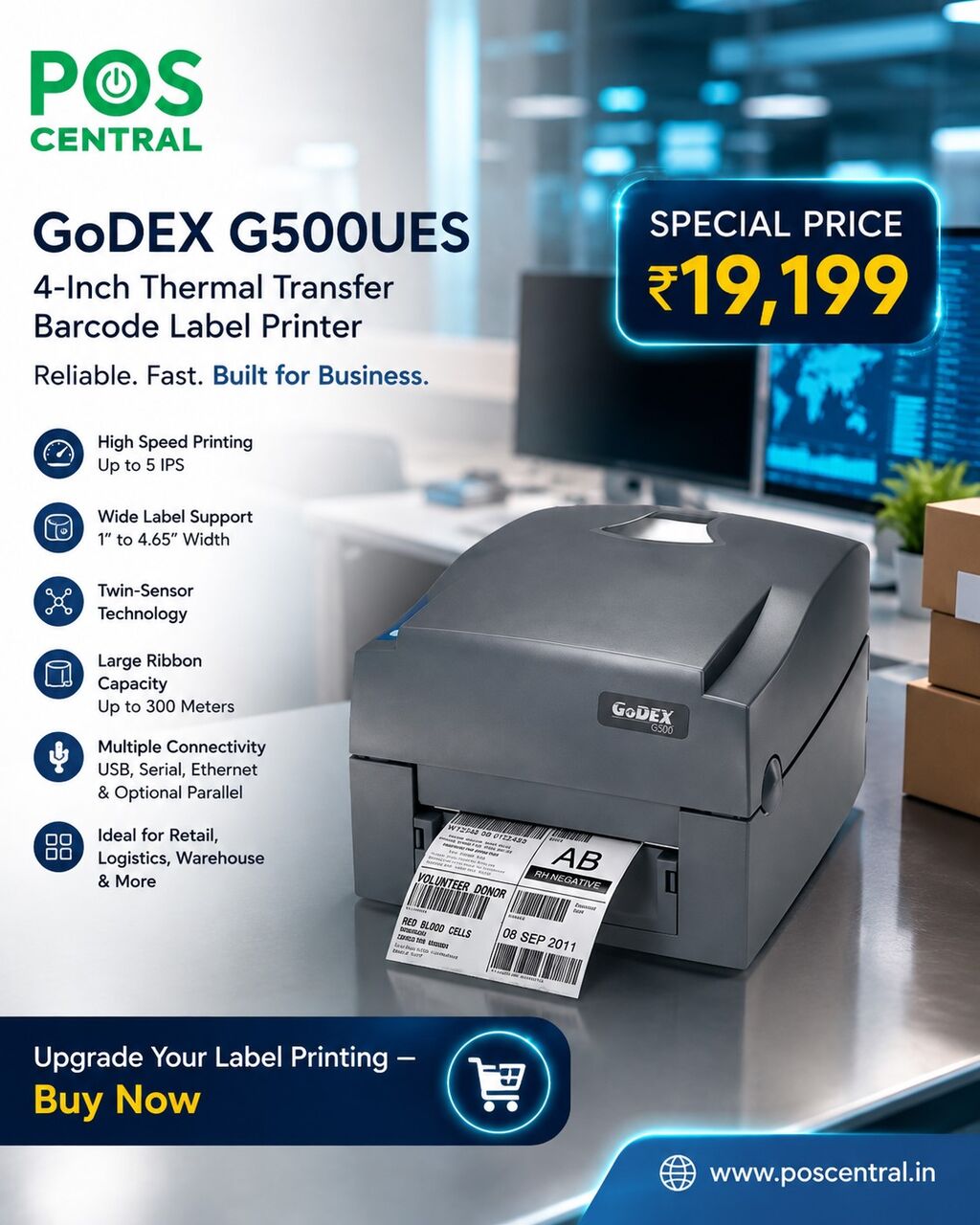 Noida, Computers, INR 19199,  GoDEX G500UES Barcode Label Printer At Best Price In India