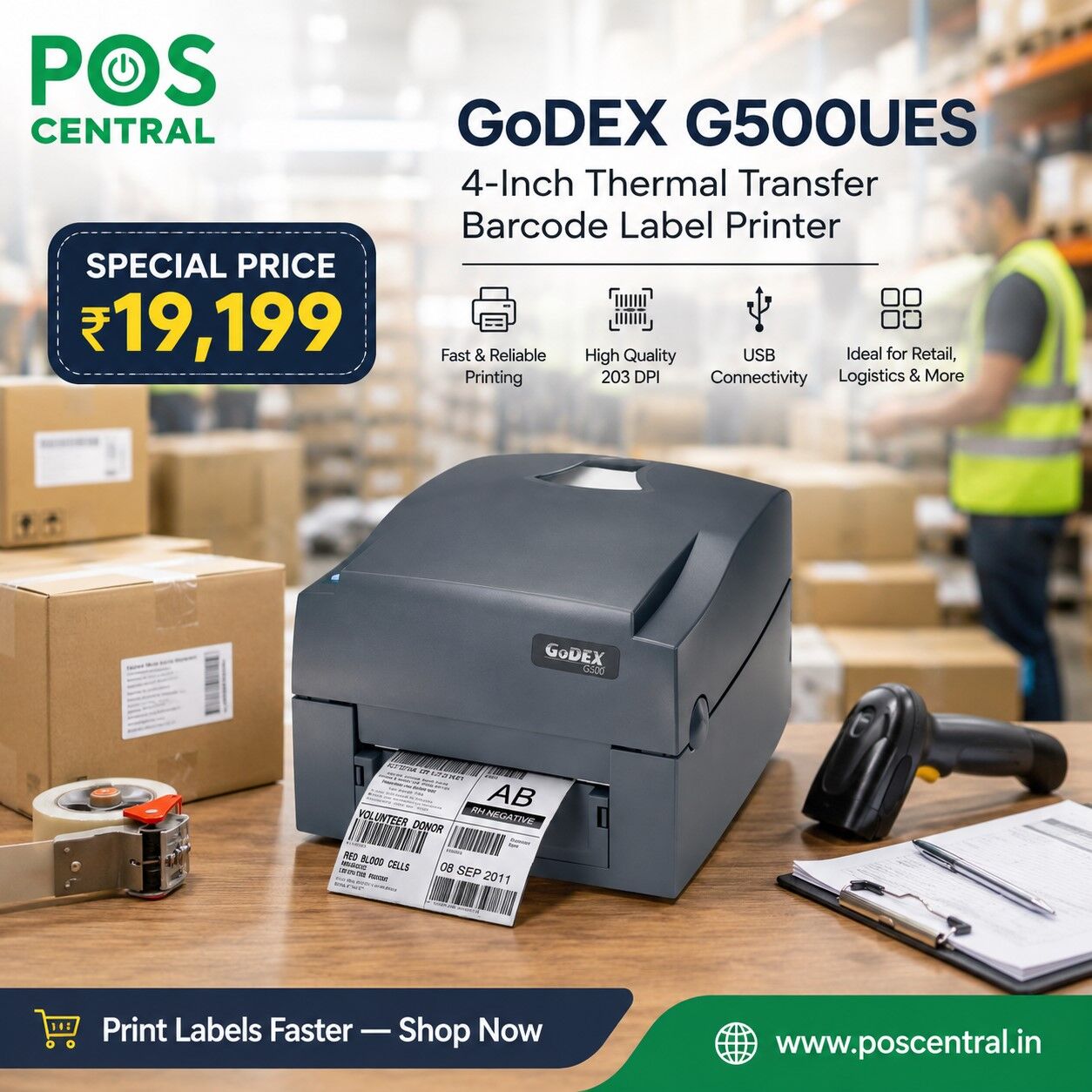 Noida, Computers, INR 19199,  GoDEX G500UES Barcode Label Printer At Best Price In India
