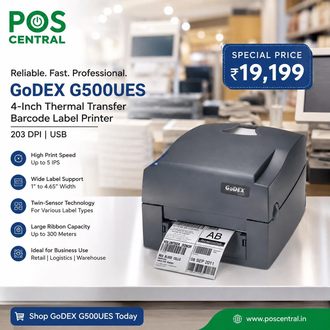 Noida, Computers, INR 19199,  GoDEX G500UES Barcode Label Printer At Best Price In India