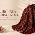 INR 22,  Burgundy Merino Wool Hand Embroidered Shawl