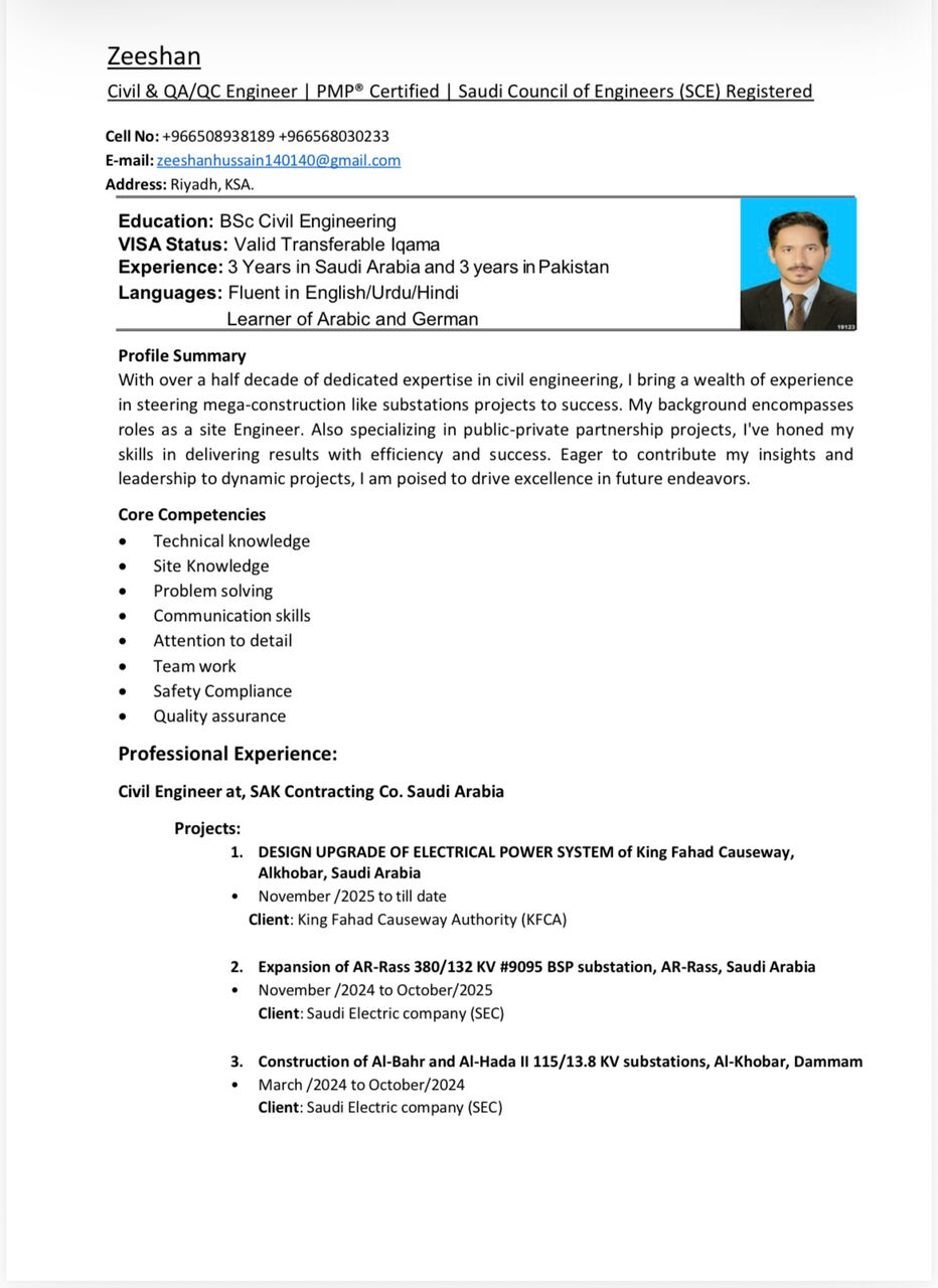 Riyadh, Job Seekers, Civil Engineer/QC