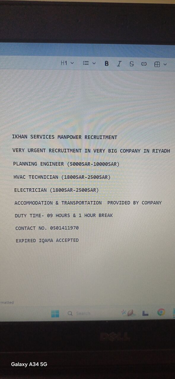 Riyadh, Job Seekers, IKHAN SERVICES MANPOWER RECRUITMENT  VERY URGENT RECRUITMENT IN VERY BIG COMPANY IN RIYADH