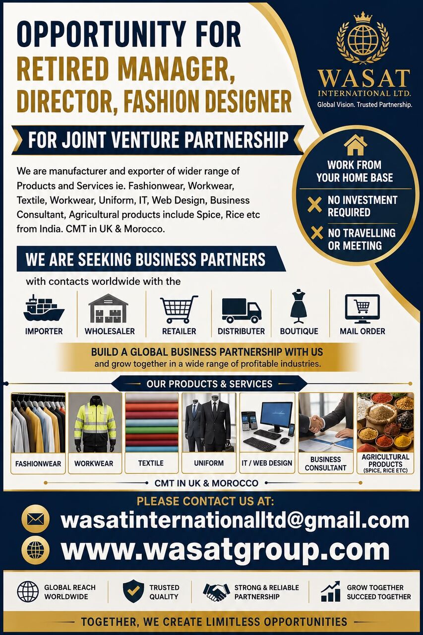 Manama, Business Partners, Opportunity For Retired Manager, Director, Fashion Designer For Joint Venture Partnership