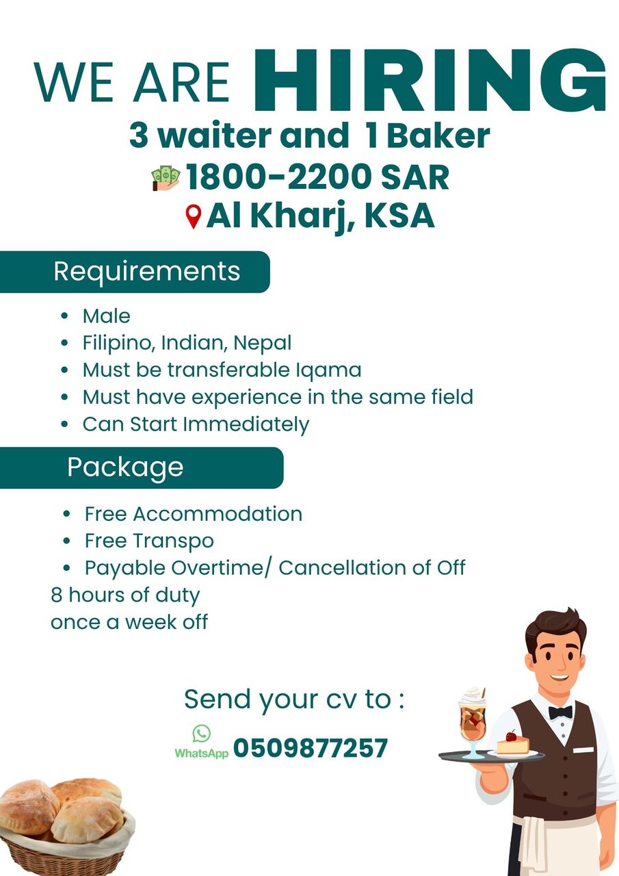 Al Faisaliyah, Jobs, BARISTA AND WAITER
