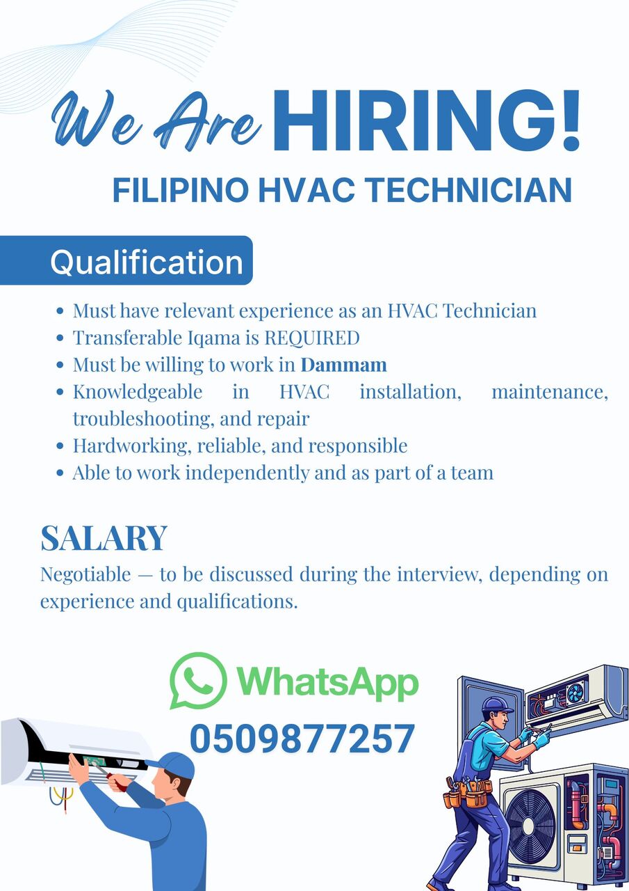 Al Faisaliyah, Jobs, FILIPINO HVAC TECHNICIANS