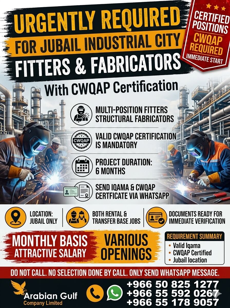 Riyadh, Jobs, Fitter & Fabricators