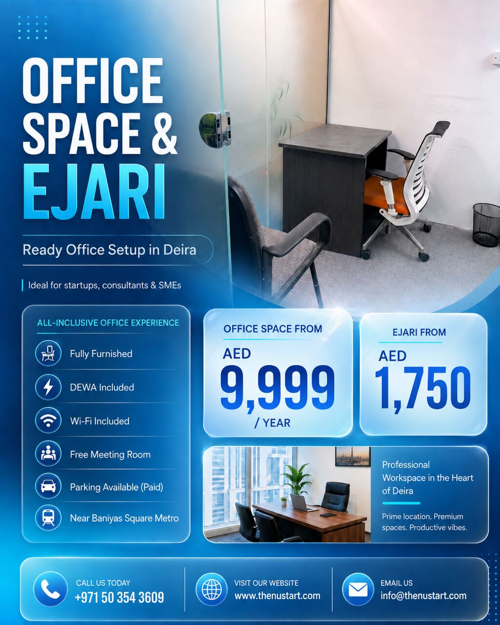 Deira, Offices, AED 9999,  10 Sq. Meter,  Private Furnished Office In Deira With Utilities Included