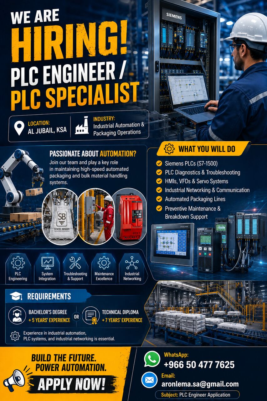Jubail, Jobs, PLC ENGINEER / PLC SPECIALIST