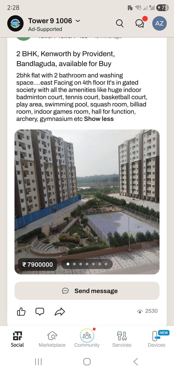Hyderabad, Real Estate For Sale, INR 75,  2 BR,  958 Sq. Feet,  2 BHK At Provident Kenworth, Rajendranagar, Hyderabad