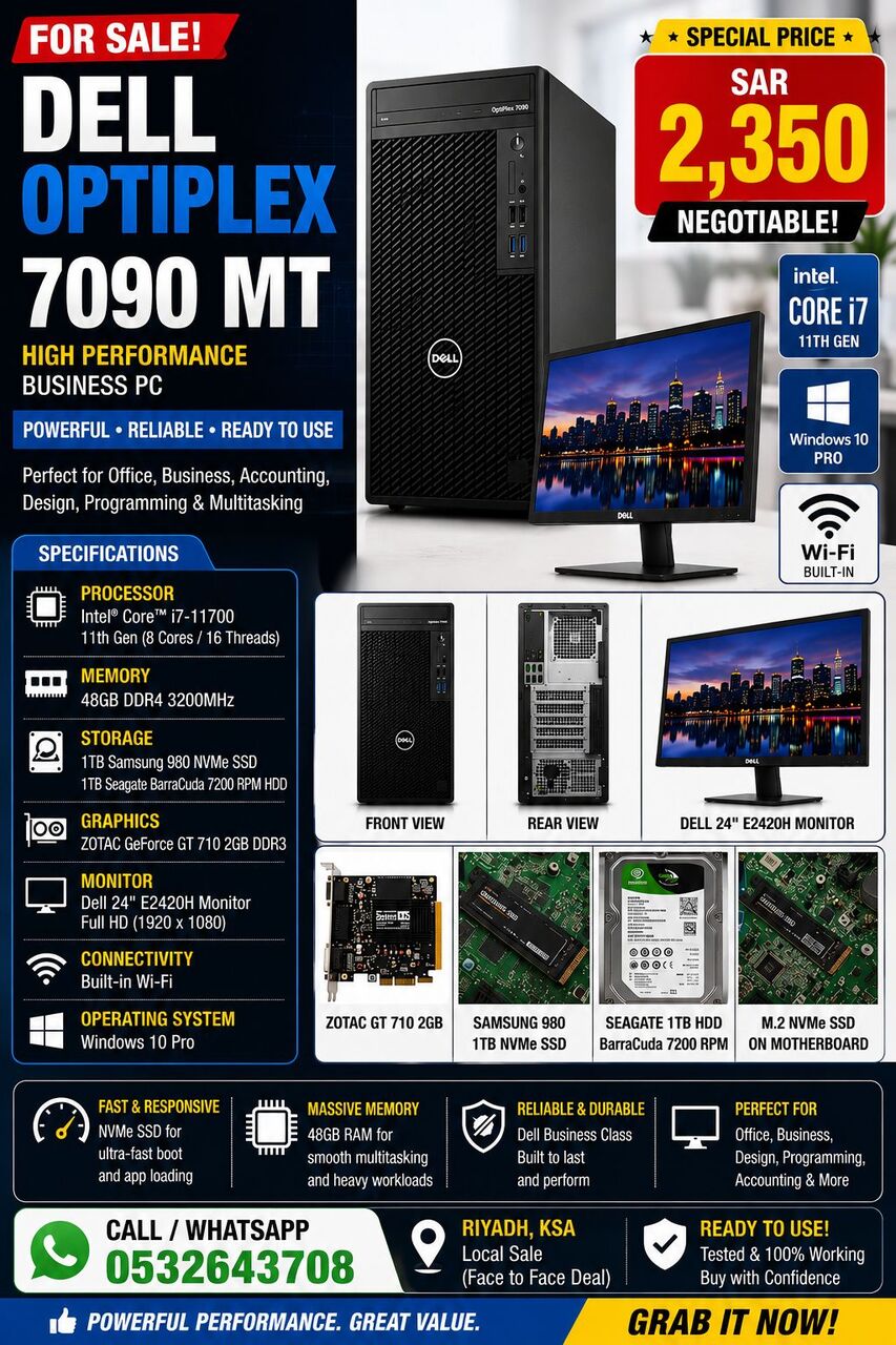 Al Rabwah, Computers, SAR 1,  Dell Optiplex 7090 MT - Price Negotiable