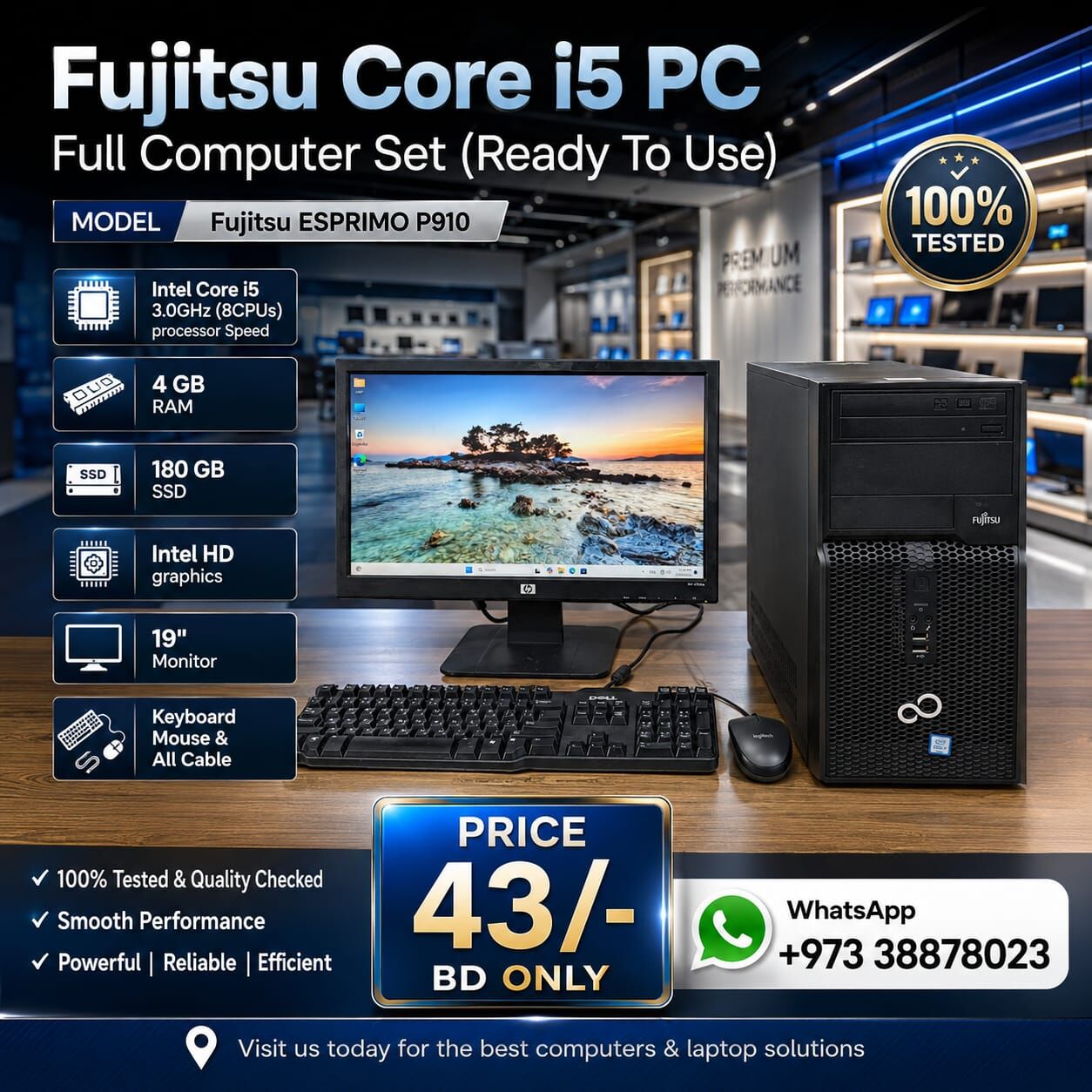 Manama, Tablet Computers, BHD 43,  Fujitsu Core I5 Computer Set 4GB RAM 120GB SSD 19" Monitor Win & Office Ready To Ues