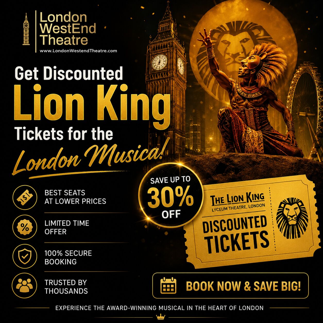 London, Tickets, GBP 43,  Get Discounted Lion King Tickets For The London Musical