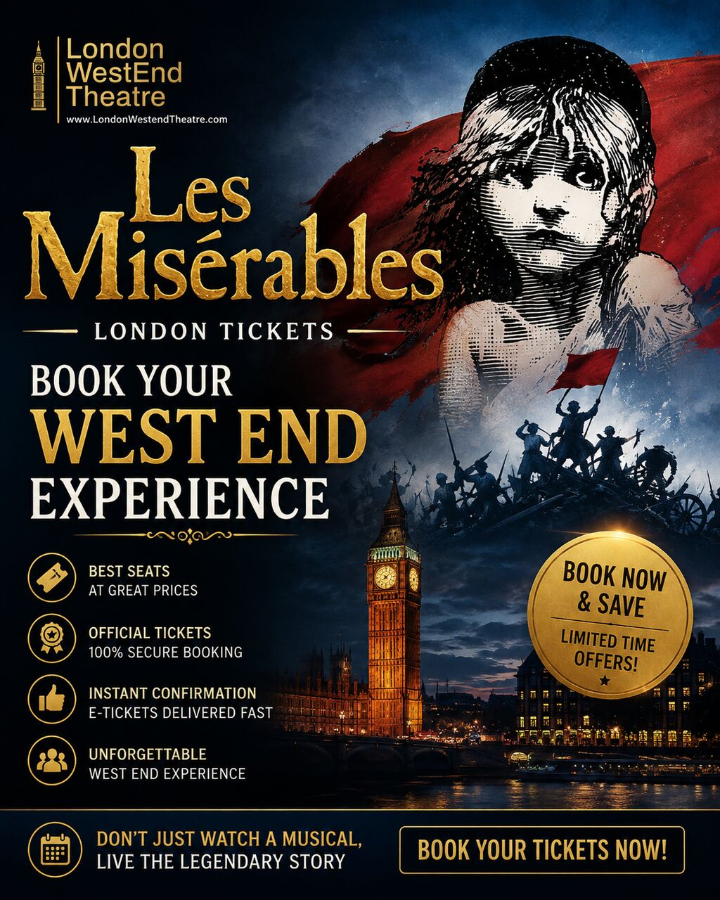 London, Tickets, GBP 43,  Les Misérables London Tickets &ndash; Book Your West End Experience