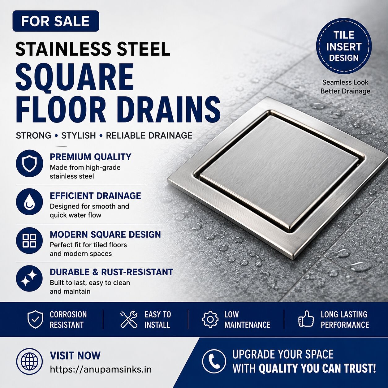 New Delhi, Household Items, INR 5990,  Modern Square Floor Drain For Bathrooms