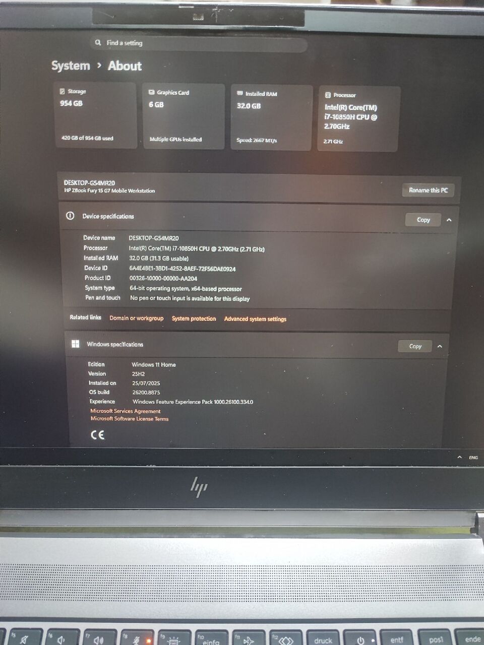 Al Ain, Tablet Computers, AED 2500,  HP ZBook Fury 15 G7 Workstation | Core I7-10850H | 32GB RAM | 1TB NVMe | RTX 3000 6GB