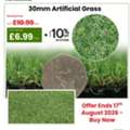 GBP 6, 30mm Artificial Grass From JUST £6.99/m²