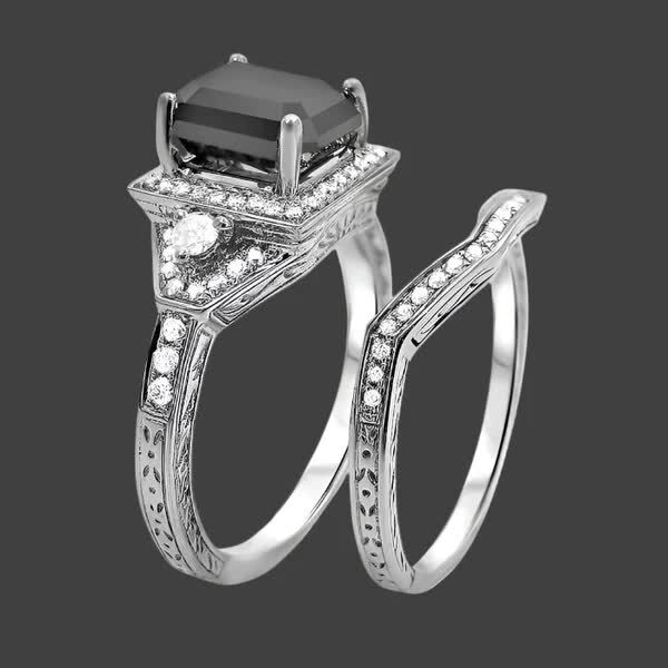 Ahmedabad, Jewelry, INR 157309,  Emerald Cut Black Diamond Rings & Salt Pepper Diamonds Online
