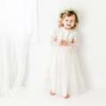 USD 95,  Long Sleeve Lace Flower Girl Dress, Rustic Tulle Winter Wedding Dress For Girls