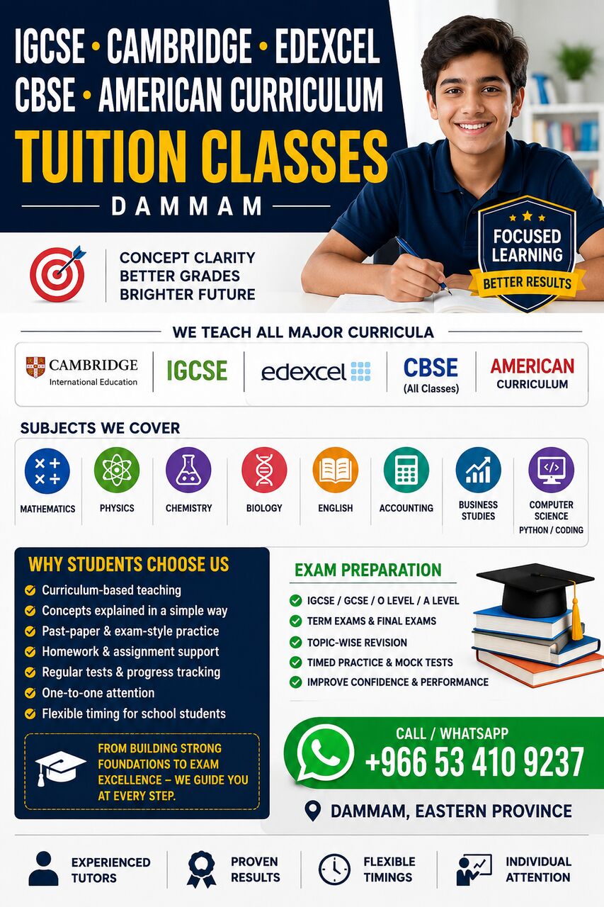 Dammam, Lessons Wanted, Cambridge &bull; IGCSE &bull; GCSE &bull; Edexcel &bull; CBSE &bull; American Curriculum