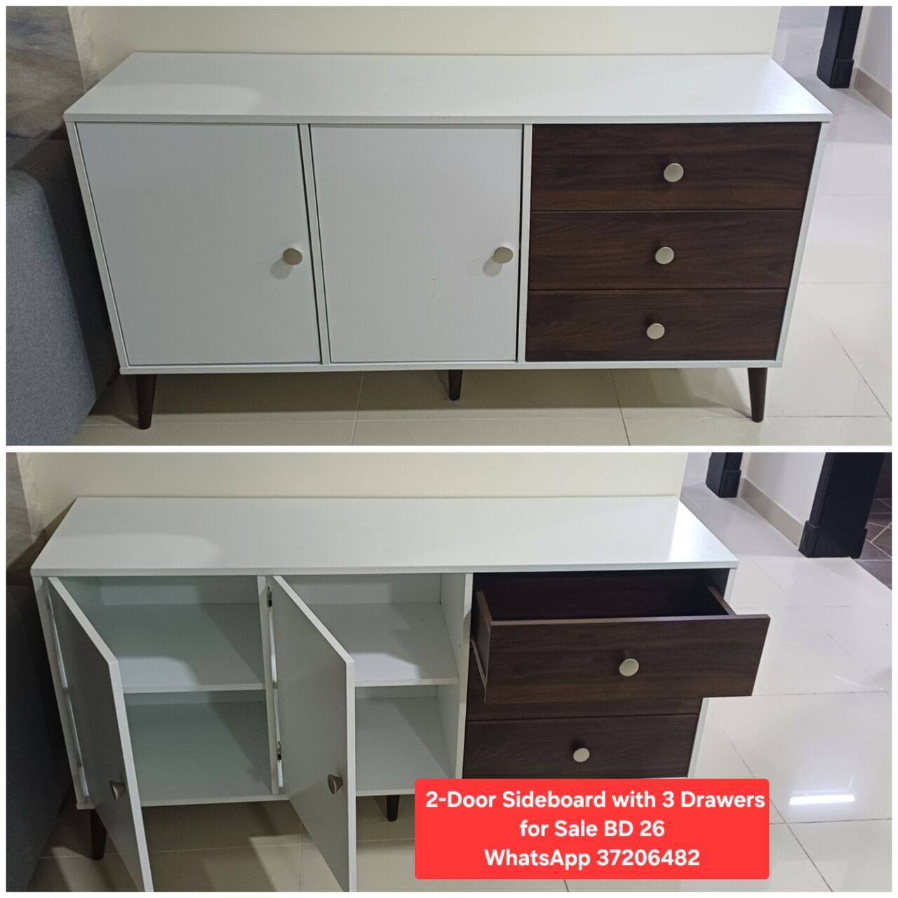 Manama, Furniture, BHD 26,  ✅️ 2 Door Side Board With 3 Drawer For Sale In Good Condition With Delivery
