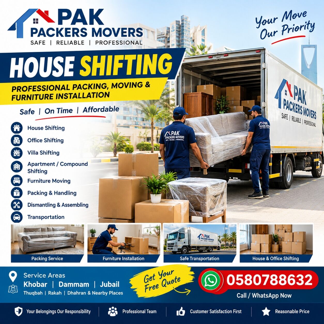 Khobar, Household, Professional House Shifting & Transportation Services In Khobar Dammam, Jubail 0580788632