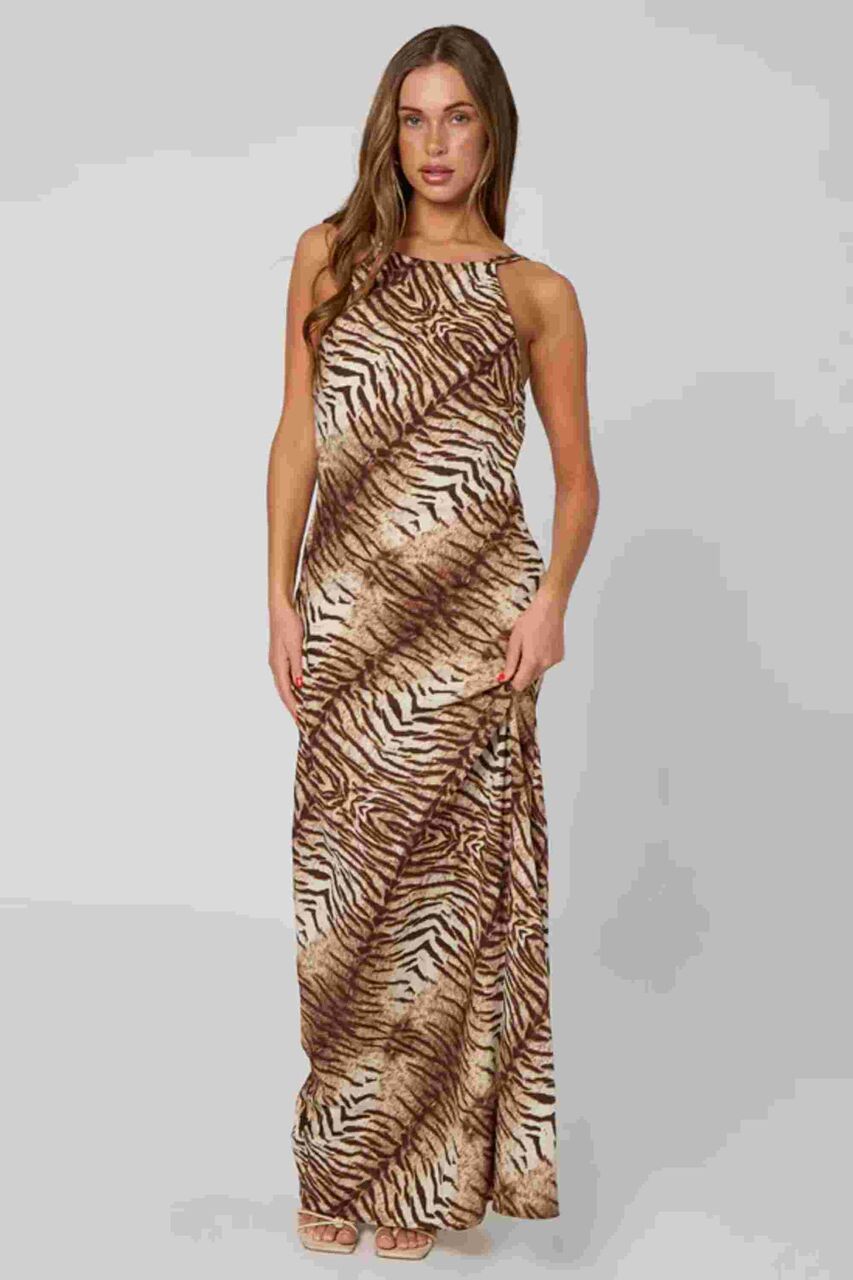 New York, Clothing & Accessories, USD 53,  Brown Zebra Print Maxi Dress For Women | Animal Print Dress