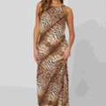 USD 53,  Brown Zebra Print Maxi Dress For Women | Animal Print Dress