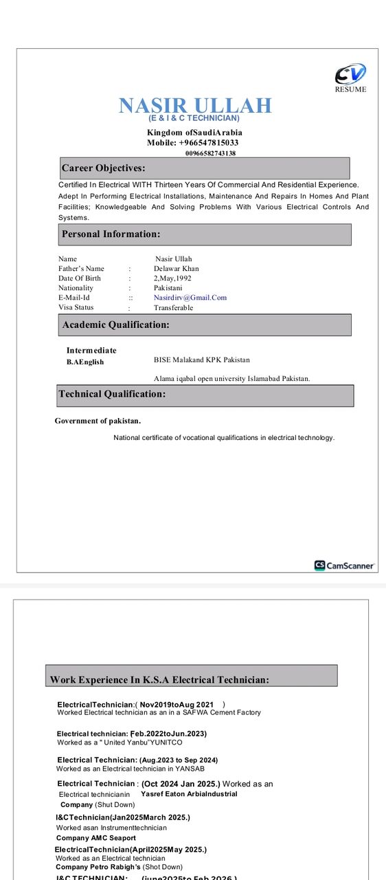 Yanbu, Job Seekers, Instrument / I&C Technician &ndash; Available For Transfer