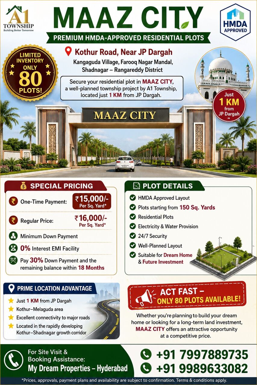 Hyderabad, Residential Plots, INR 16000,  150 Sq. Yard,  HMDA Approved Residential Available For Sale At Near JP Dargah - EMI Option Available