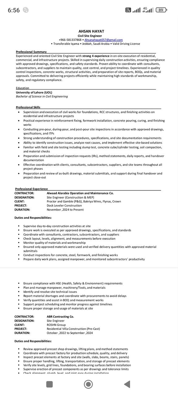 Jeddah, Job Seekers, Civil Site Engineer/qc Inspector