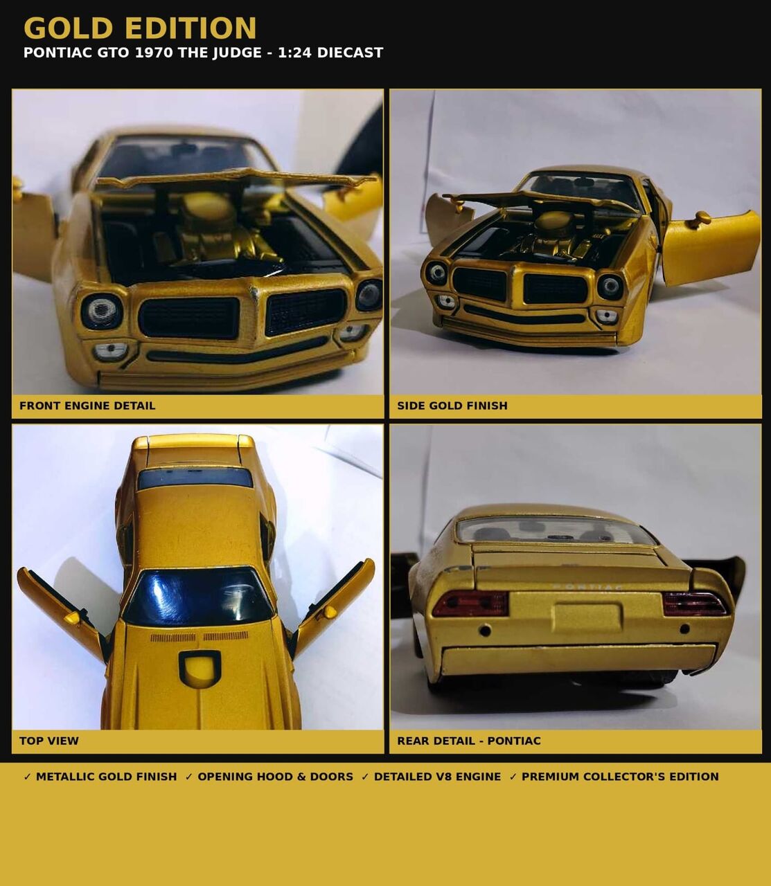Hara, Toys & Games, SAR 200,  Title: 1:24 Scale 1970 Pontiac GTO Gold Edition Diecast Model Car