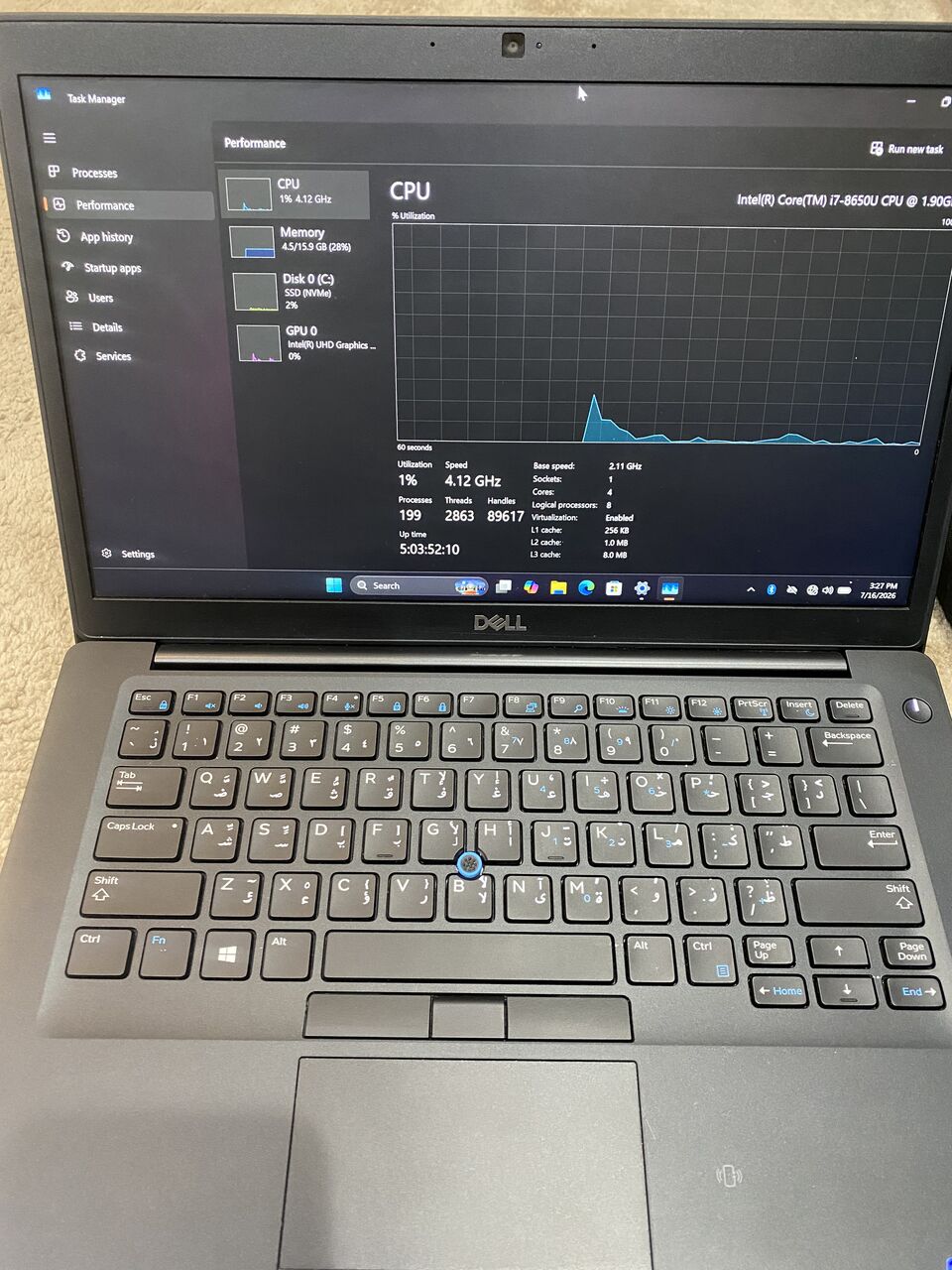 Riyadh, Computers, SAR 700,  Dell I7-8GB-256GB-14&rdquo; Screen-Original Charger-Original Battery-Win 11