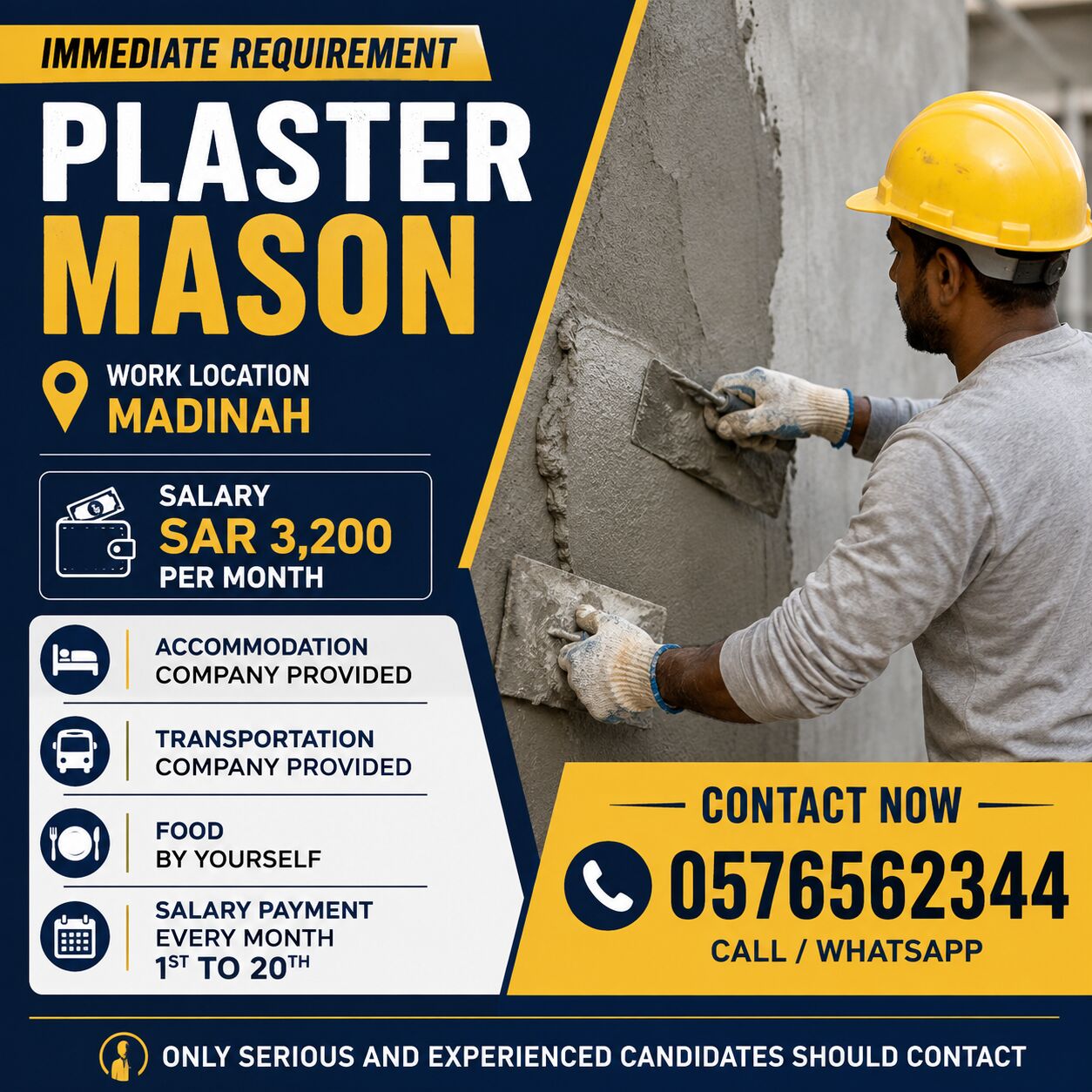 Riyadh, Jobs, Plaster Mason Required &ndash; Madinah