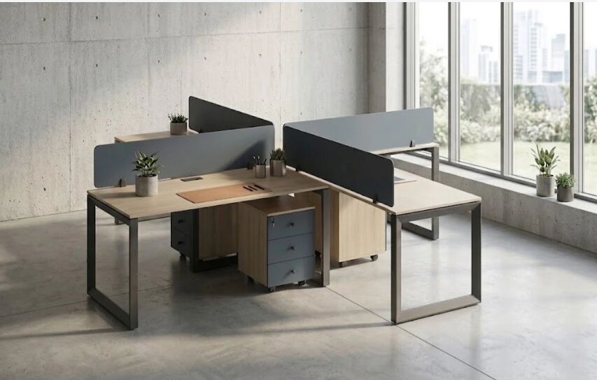 Dubai, Furniture, AED 4580,  Four-Person Multi-Style Office Workstation With Center Acoustic Partition