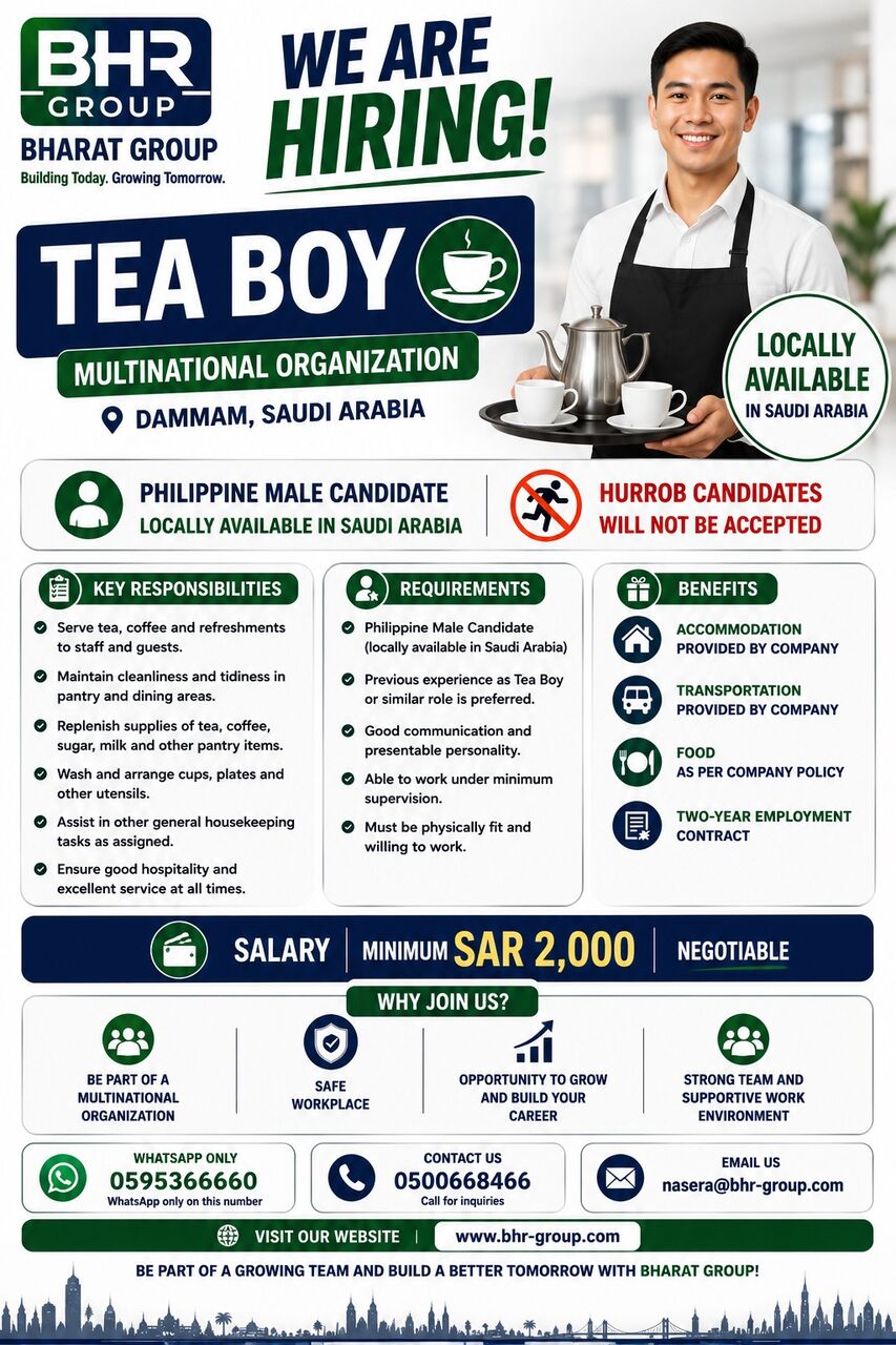 Riyadh, Jobs, TEA BOY