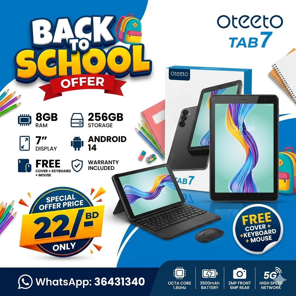 Muharraq, Electronics, BHD 22,  Special Offer New Smart 5G Tab 7 With Keyboard Mouse RAM 8GB 256GB Storage (Only In 22-BD)