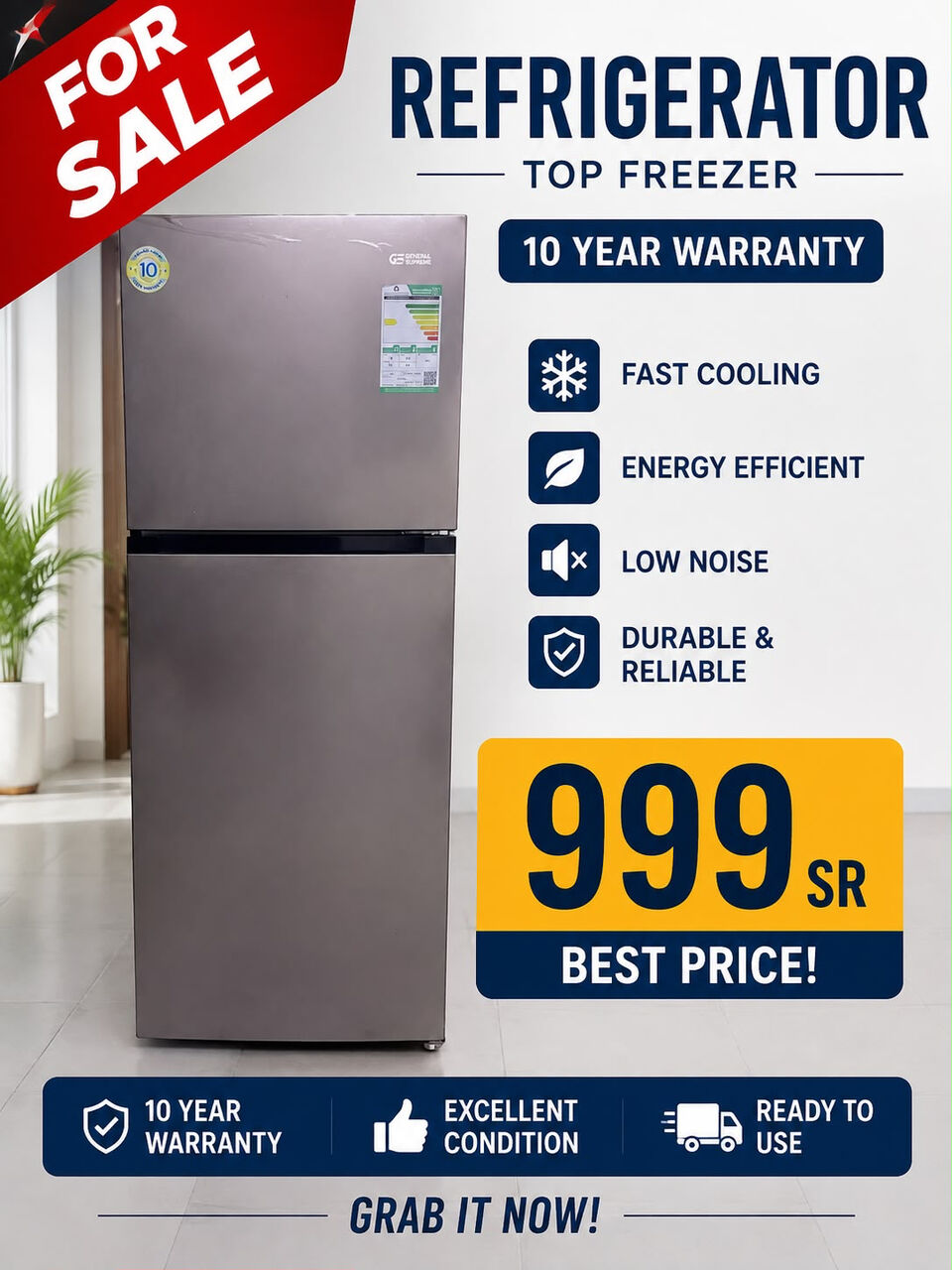 Jizan, Appliances, SAR 999,  New Double Door Refrigerator With 10 Years Warranty