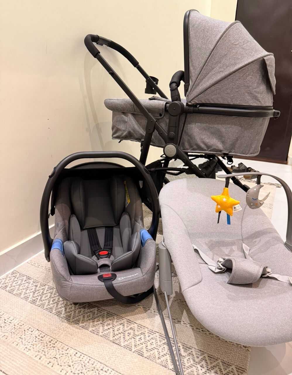 Riyadh, Baby & Kid Stuff, SAR 750,  Kinderkraft JULI Stroller + Infant Car Seat + CALMEE Baby Bouncer